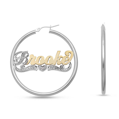 Ladies Script Name Plate Hoop Earrings 14K Gold - Style 37 - bayamjewelry
