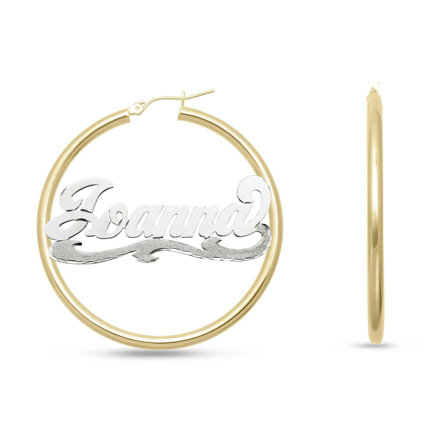 Ladies Script Name Plate Hoop Earrings 14K Gold - Style 57 - bayamjewelry