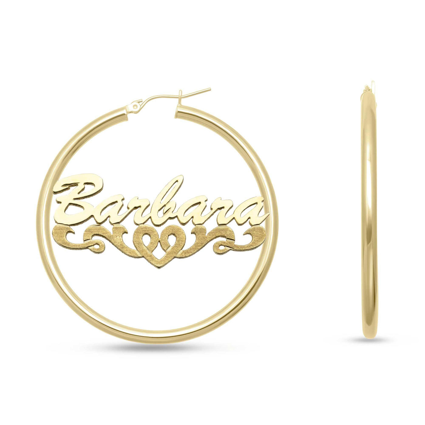 Ladies Script Name Plate Hoop Earrings 14K Gold - Style 63 - bayamjewelry