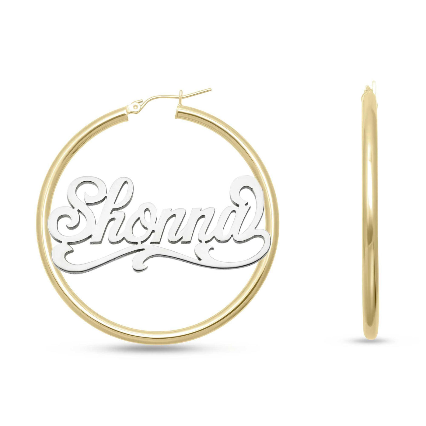 Ladies Script Name Plate Hoop Earrings 14K Gold - Style 64 - bayamjewelry