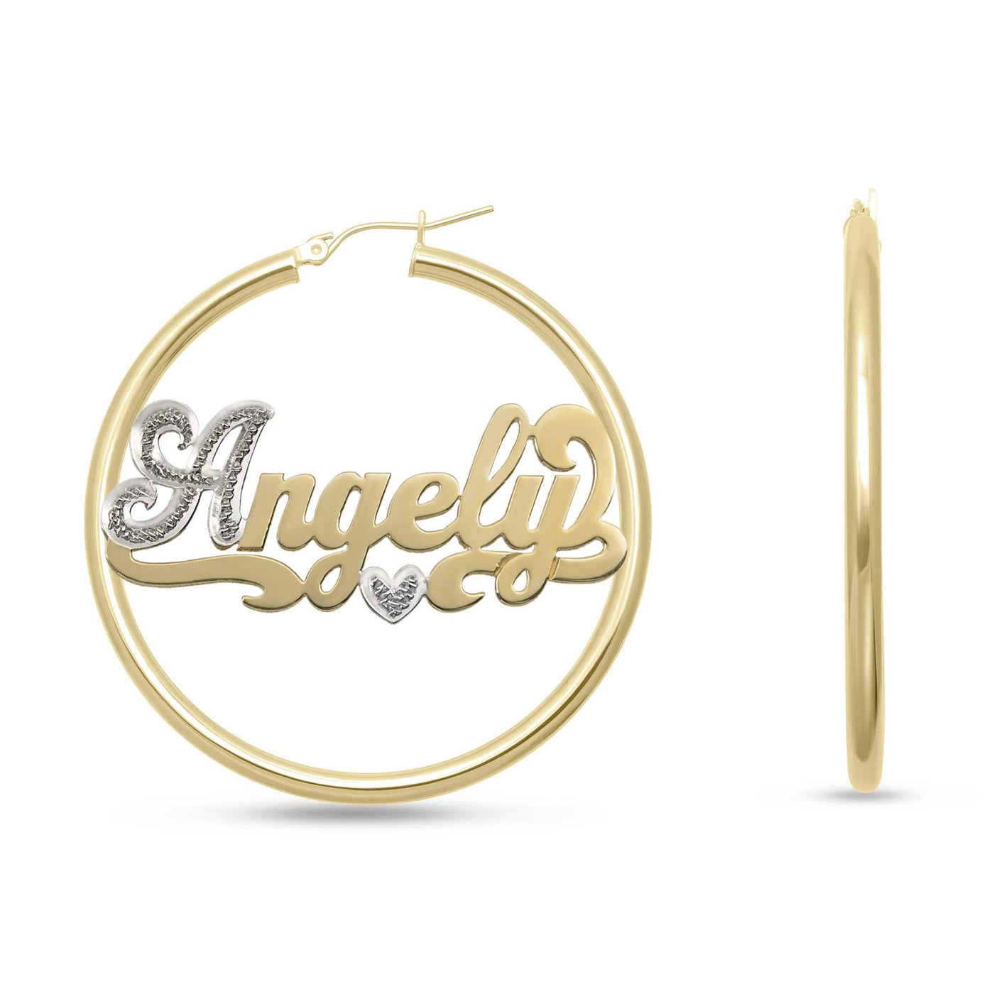Ladies Script Name Plate Hoop Earrings 14K Gold - Style 76 - bayamjewelry