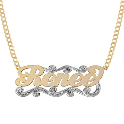 Ladies Script Name Plate Necklace 14K Gold - Style 32 - bayamjewelry