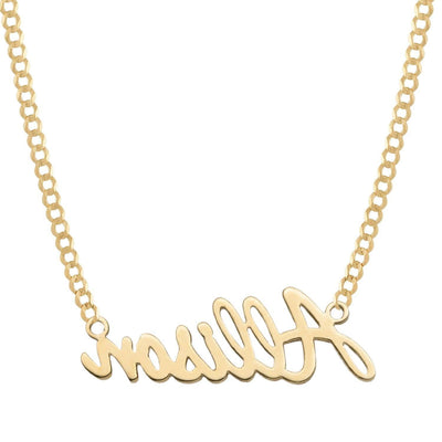 Ladies Script Name Plate Necklace 14K Gold - Style 97 - bayamjewelry