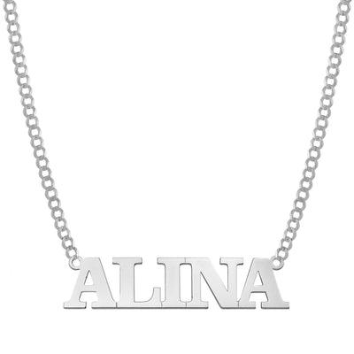 Ladies Script Name Plate Necklace 14K White Gold - Style 101 - bayamjewelry