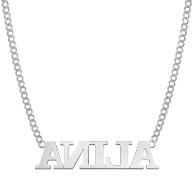 Ladies Script Name Plate Necklace 14K White Gold - Style 101 - bayamjewelry