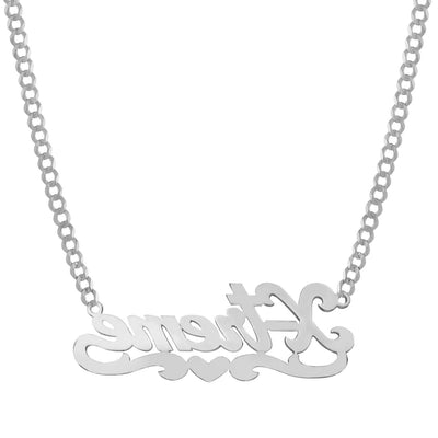 Ladies Script Name Plate Necklace 14K White Gold - Style 104 - bayamjewelry