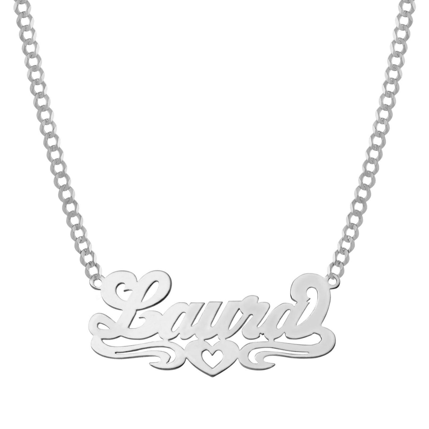 Ladies Script Name Plate Necklace 14K White Gold - Style 123 - bayamjewelry
