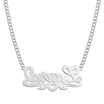 Ladies Script Name Plate Necklace 14K White Gold - Style 123 - bayamjewelry