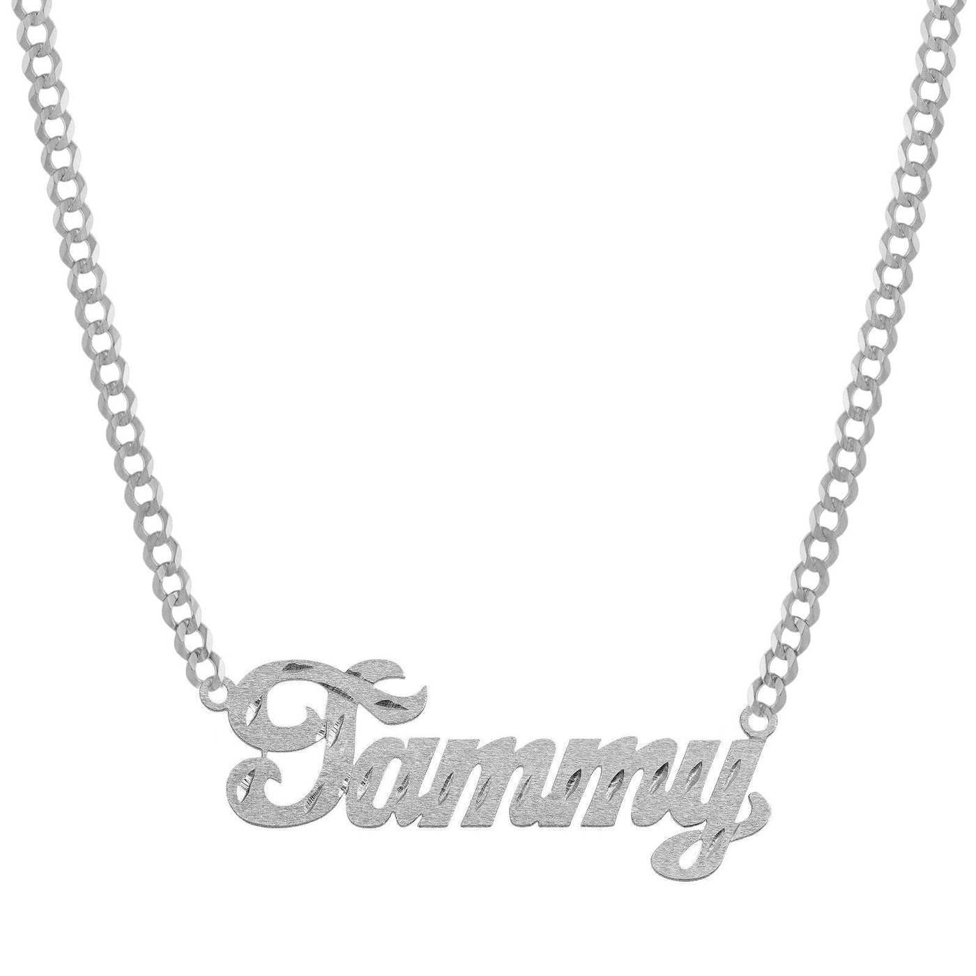 Ladies Script Name Plate Necklace 14K White Gold - Style 125 - bayamjewelry