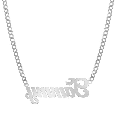 Ladies Script Name Plate Necklace 14K White Gold - Style 125 - bayamjewelry