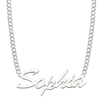 Ladies Script Name Plate Necklace 14K White Gold - Style 51 - bayamjewelry