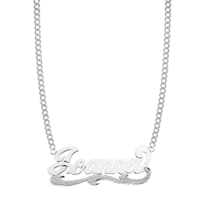 Ladies Script Name Plate Necklace 14K White Gold - Style 57 - bayamjewelry