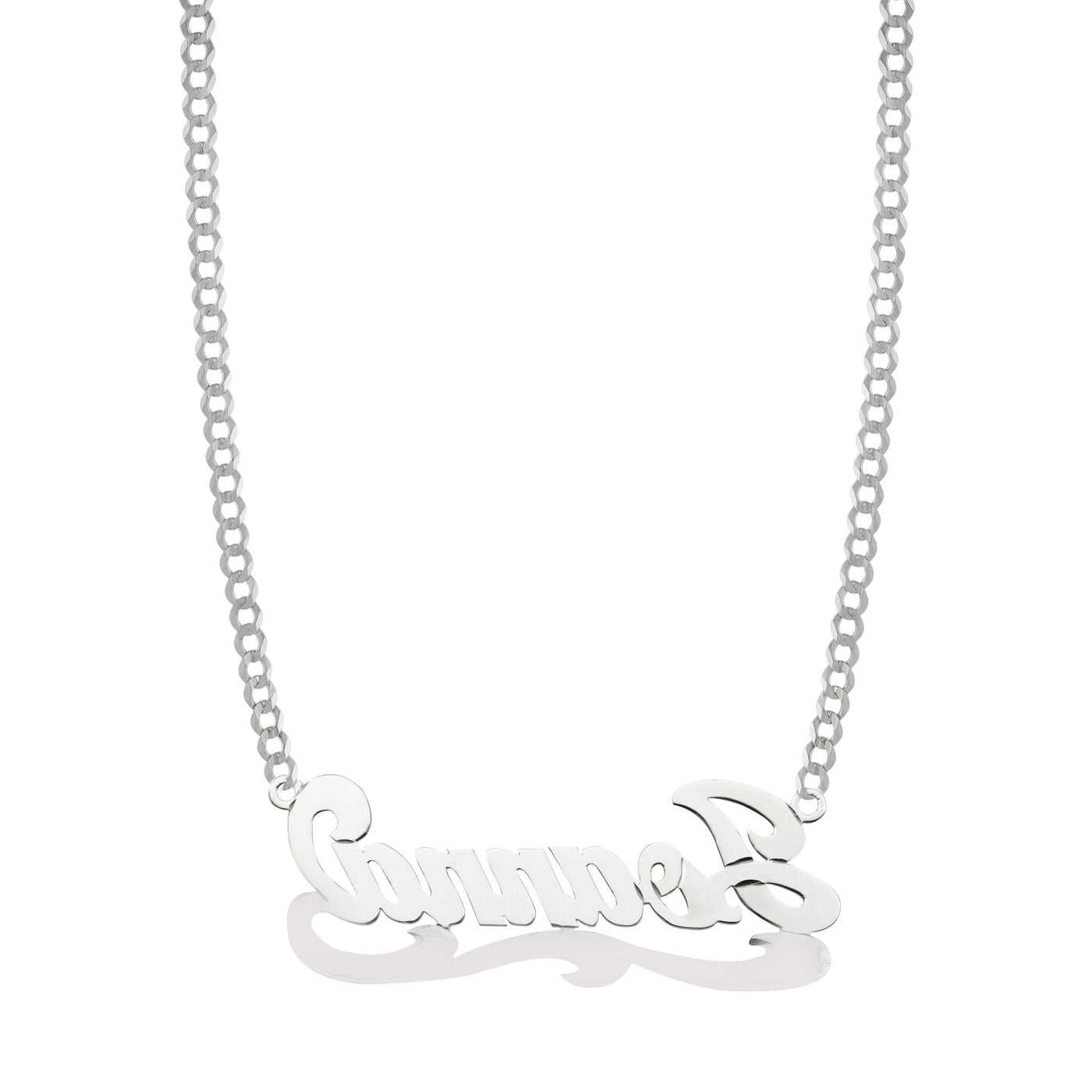 Ladies Script Name Plate Necklace 14K White Gold - Style 57 - bayamjewelry