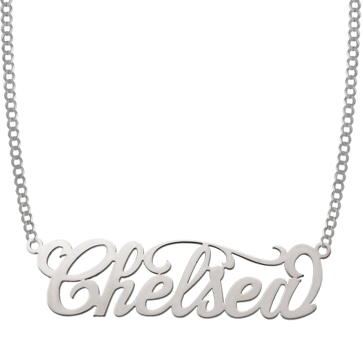 Ladies Script Name Plate Necklace 14K White Gold - Style 58 - bayamjewelry