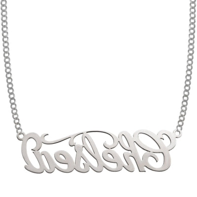 Ladies Script Name Plate Necklace 14K White Gold - Style 58 - bayamjewelry