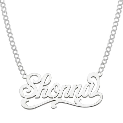 Ladies Script Name Plate Necklace 14K White Gold - Style 64 - bayamjewelry