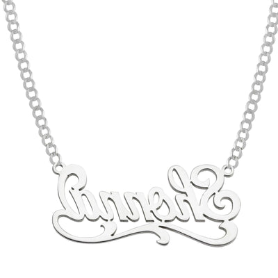 Ladies Script Name Plate Necklace 14K White Gold - Style 64 - bayamjewelry