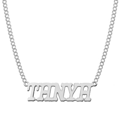 Ladies Script Name Plate Necklace 14K White Gold - Style 94 - bayamjewelry