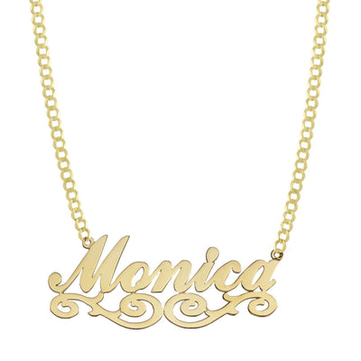 Ladies Script Name Plate Ribbon Necklace 14K Gold - Style 16 - bayamjewelry