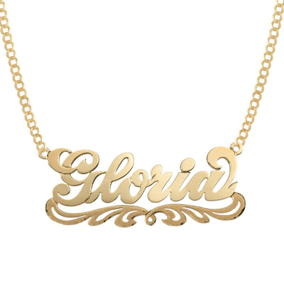 Ladies Script Name Plate Ribbon Necklace 14K Gold - Style 65 - bayamjewelry