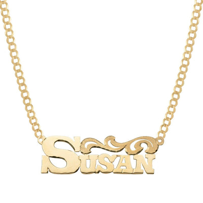 Ladies Script Name Plate Ribbon Necklace 14K Gold - Style 96 - bayamjewelry