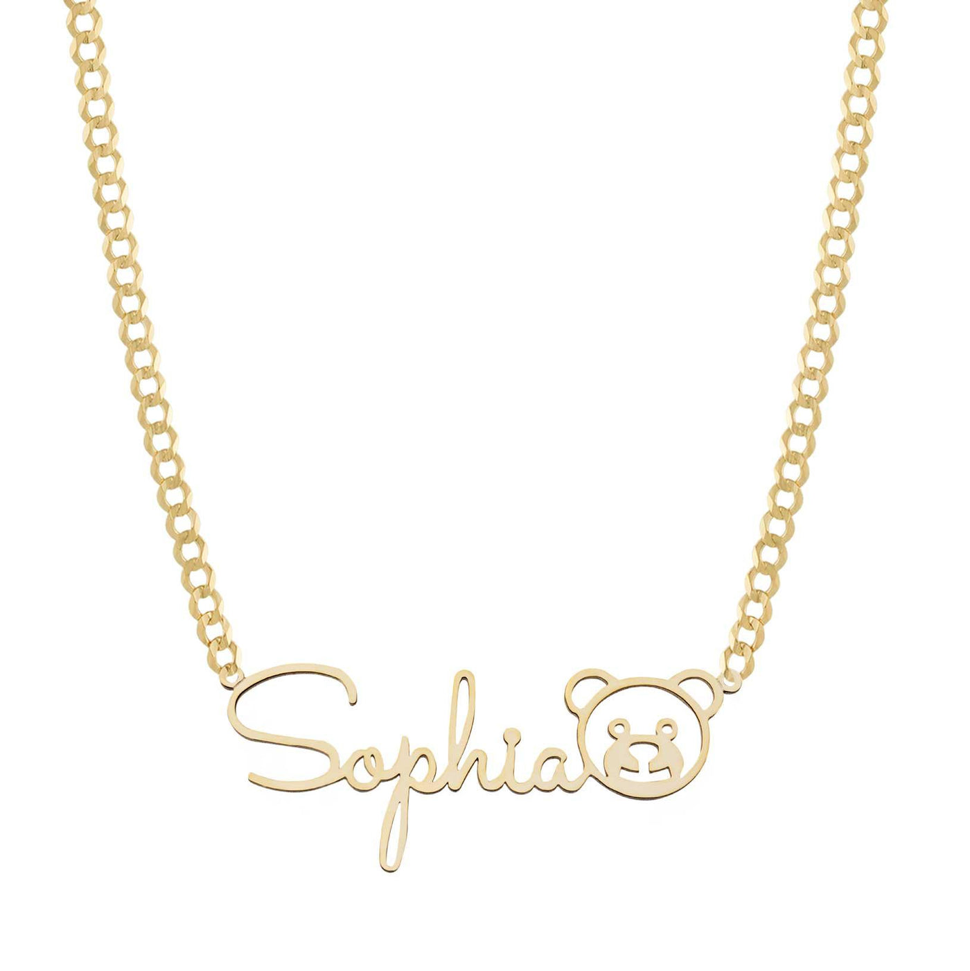 Ladies Teddy Bear Name Plate Necklace 14K Gold - Style 140 - bayamjewelry