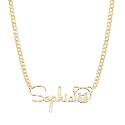Ladies Teddy Bear Name Plate Necklace 14K Gold - Style 140 - bayamjewelry