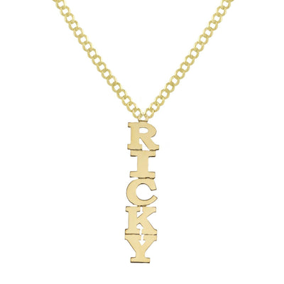 Ladies Vertical Name Plate Necklace 14K Gold - Style 20 - bayamjewelry