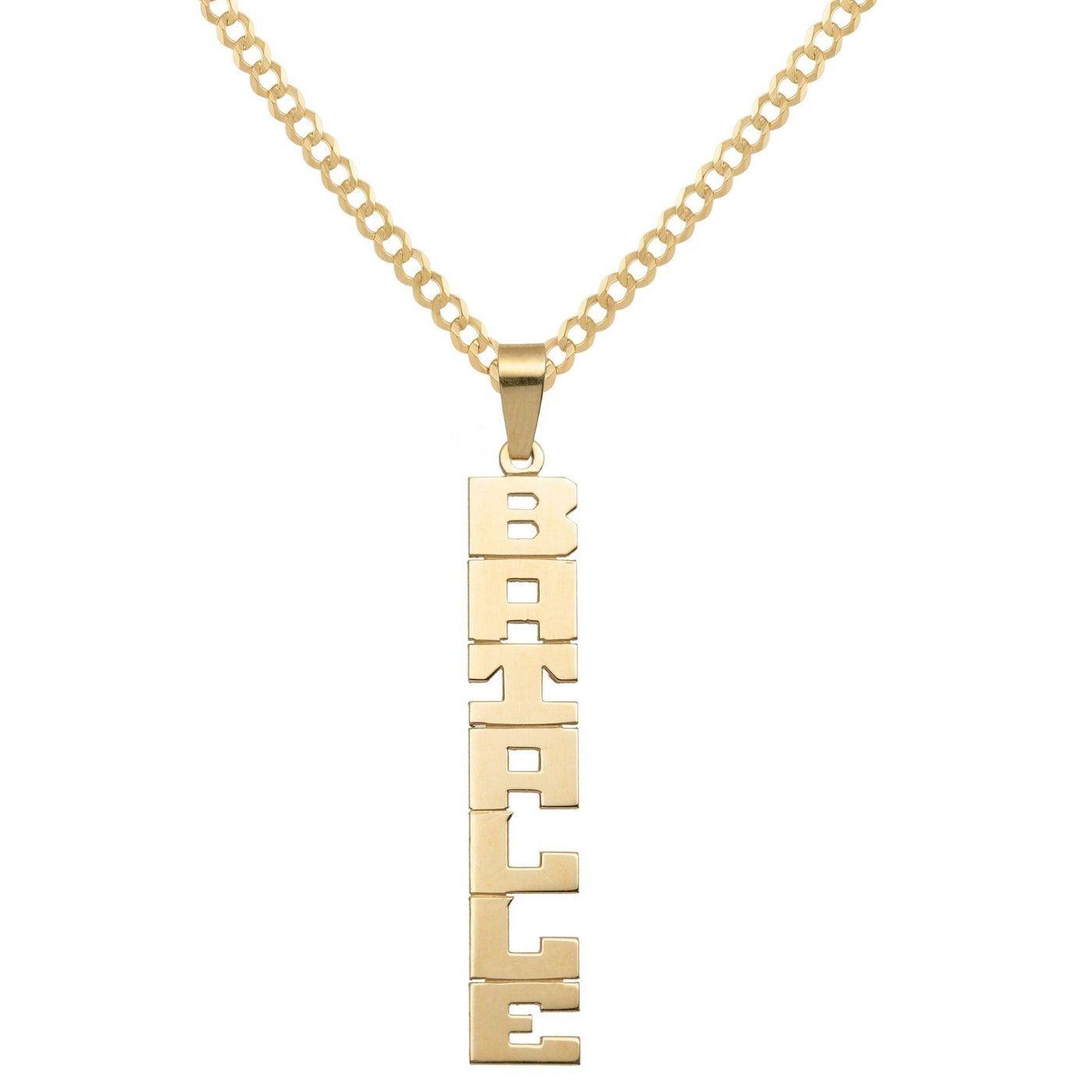 Ladies Vertical Script Name Plate Necklace 14K Gold - Style 90 - bayamjewelry