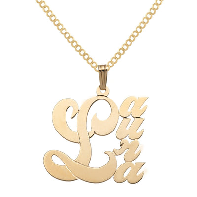 Ladies Vertical Script Name Plate Necklace 14K Gold - Style 91 - bayamjewelry