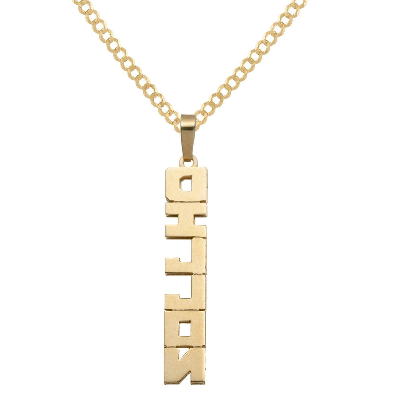 Ladies Vertical Script Name Plate Necklace 14K Gold - Style 95 - bayamjewelry