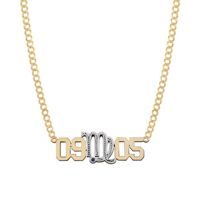 Ladies Zodiac Sign & Birthstone Necklace 14K Gold - Style 144 - bayamjewelry