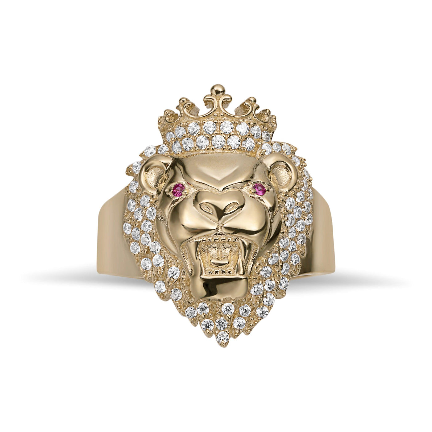 Large CZ Lion Ring Solid 10K Yellow Gold - bayamjewelry