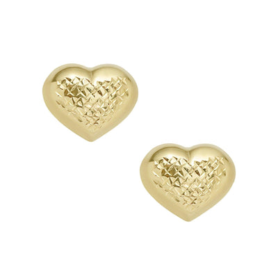 Large Heart Love Diamond Cut Stud Earrings 10K Yellow Gold - bayamjewelry