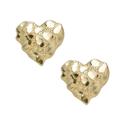 Large Heart Nugget Stud Earrings Solid 10K Yellow Gold - bayamjewelry