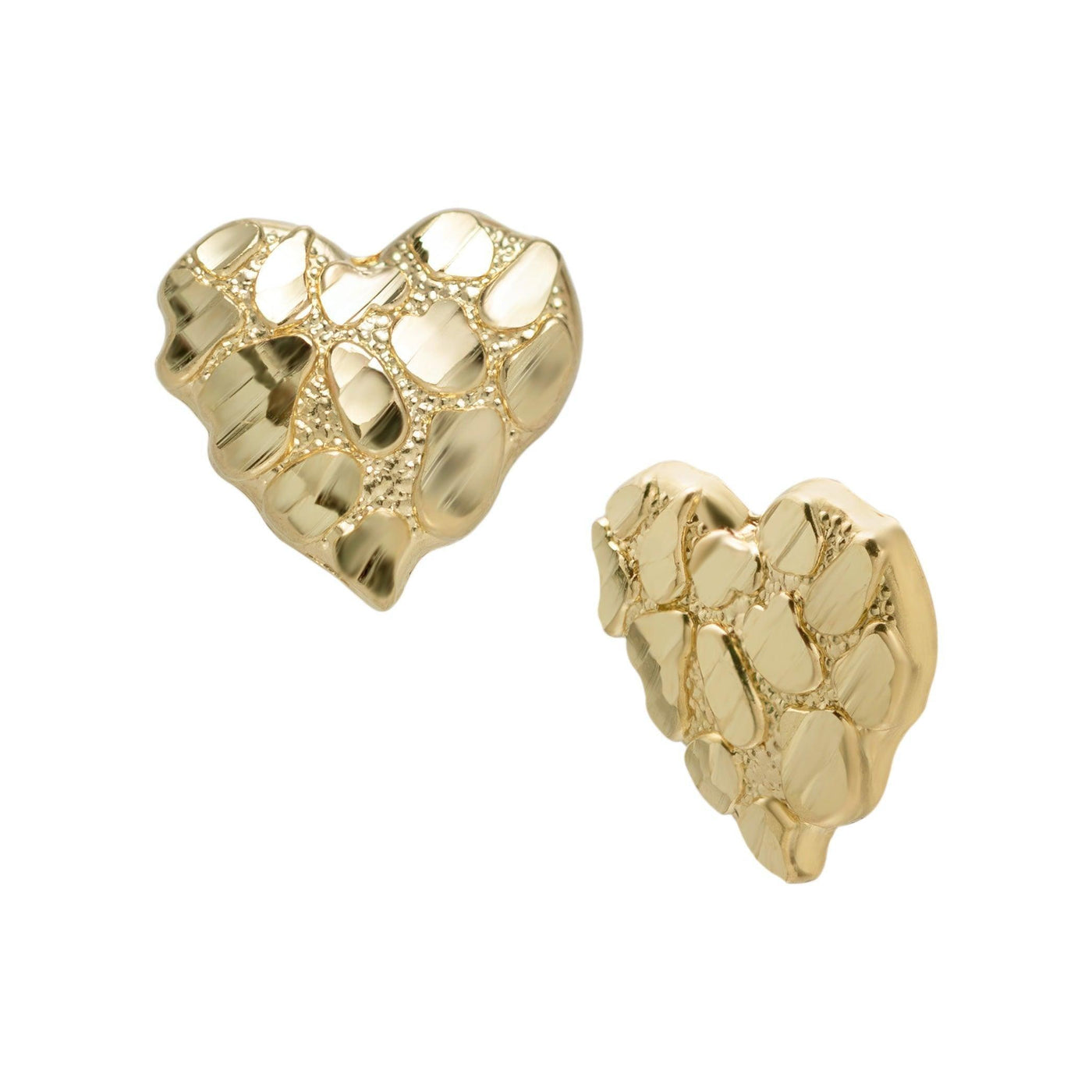 Large Heart Nugget Stud Earrings Solid 10K Yellow Gold - bayamjewelry