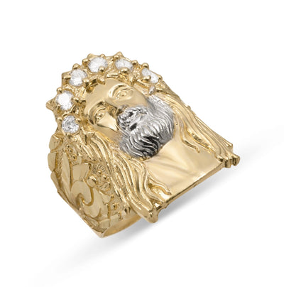 Large Men's Jesus Head Nugget Ring CZ Solid 10K Yellow Gold - bayamjewelry