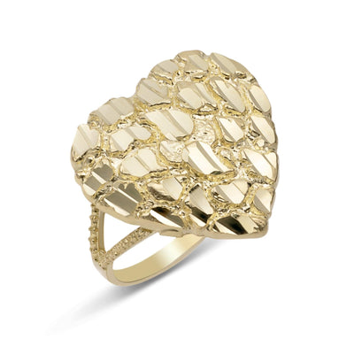 Large Nugget Heart Ring 10K Yellow Gold - bayamjewelry
