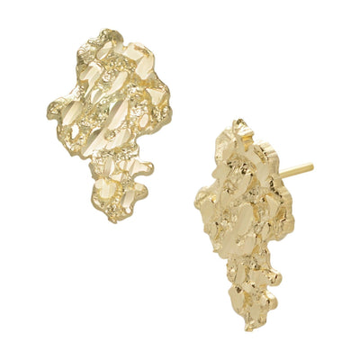 Large Nugget Stud Earrings Solid 10K Yellow Gold - bayamjewelry
