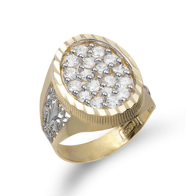 Large Oval CZ Diamond Cut Ring 10K Yellow Gold - bayamjewelry