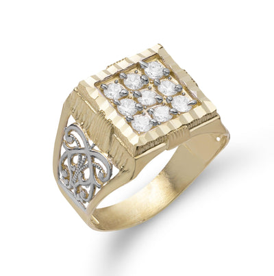 Large Square CZ Diamond Cut Ring 10K Yellow Gold - bayamjewelry