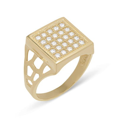 Large Square CZ Signet Ring Solid 10K Yellow Gold - bayamjewelry