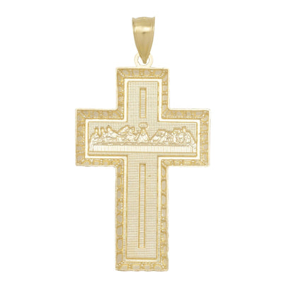 Last Supper Textured Cross Pendant Solid 10K Yellow Gold - bayamjewelry