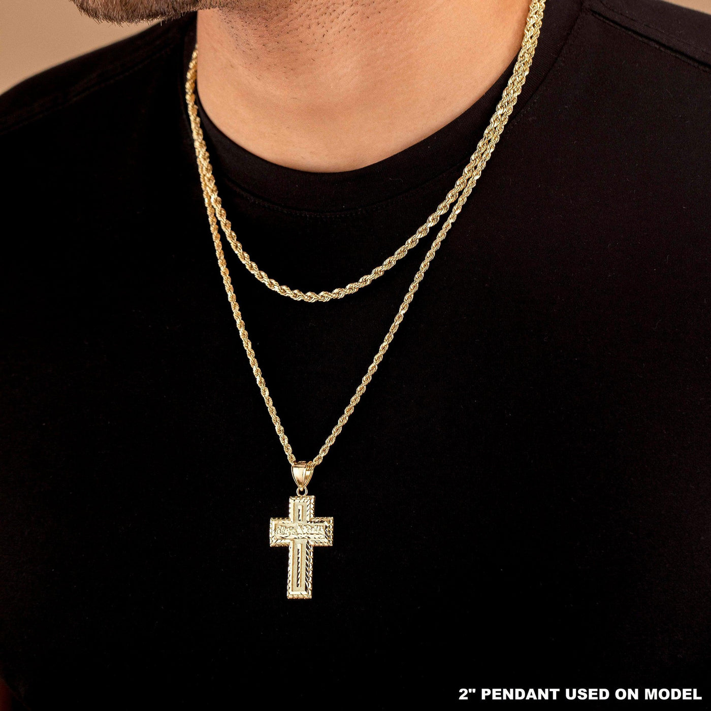 Last Supper Textured Cross Pendant Solid 10K Yellow Gold