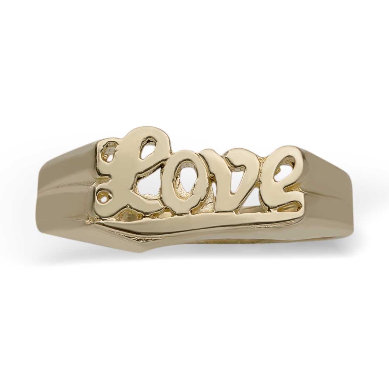 Love Script Signet Ring 10K Yellow Gold - bayamjewelry