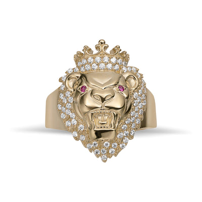 Medium CZ Lion Ring Solid 10K Yellow Gold - bayamjewelry