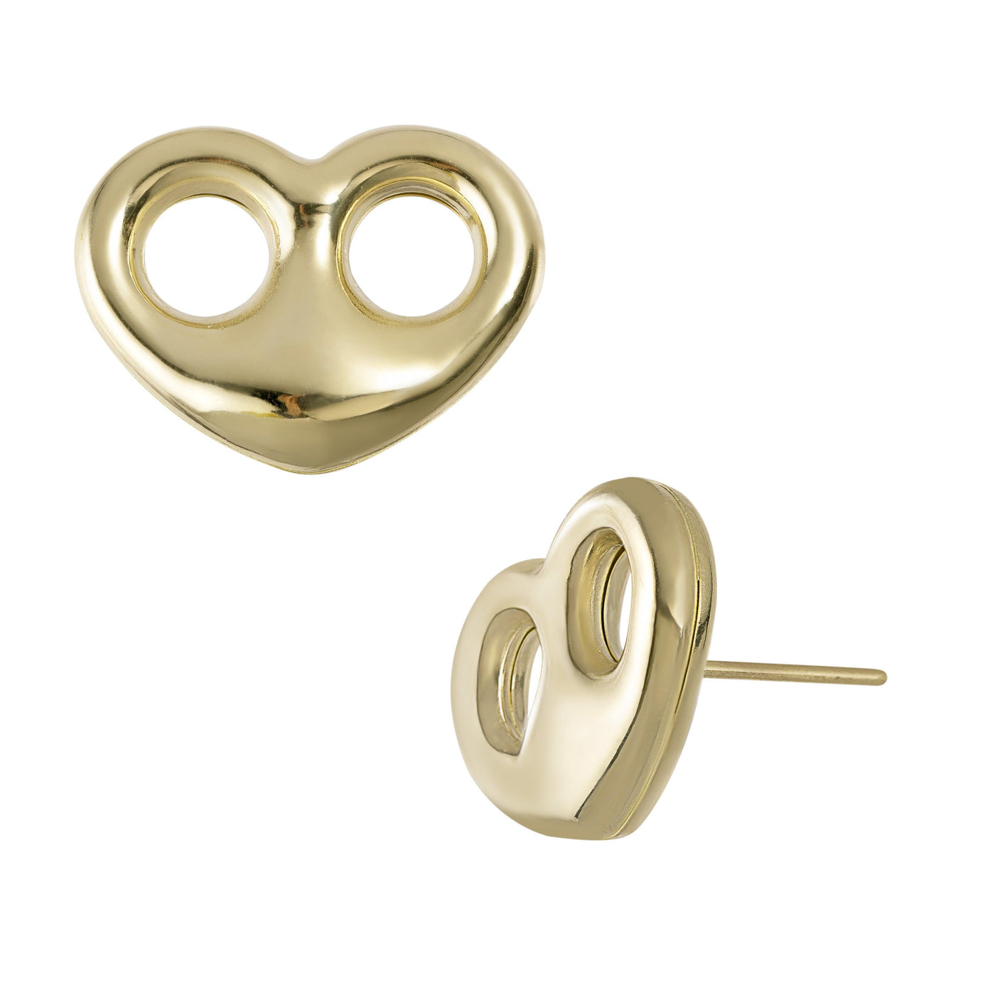 Medium Puffed Heart Stud Earrings 10K Yellow Gold - bayamjewelry