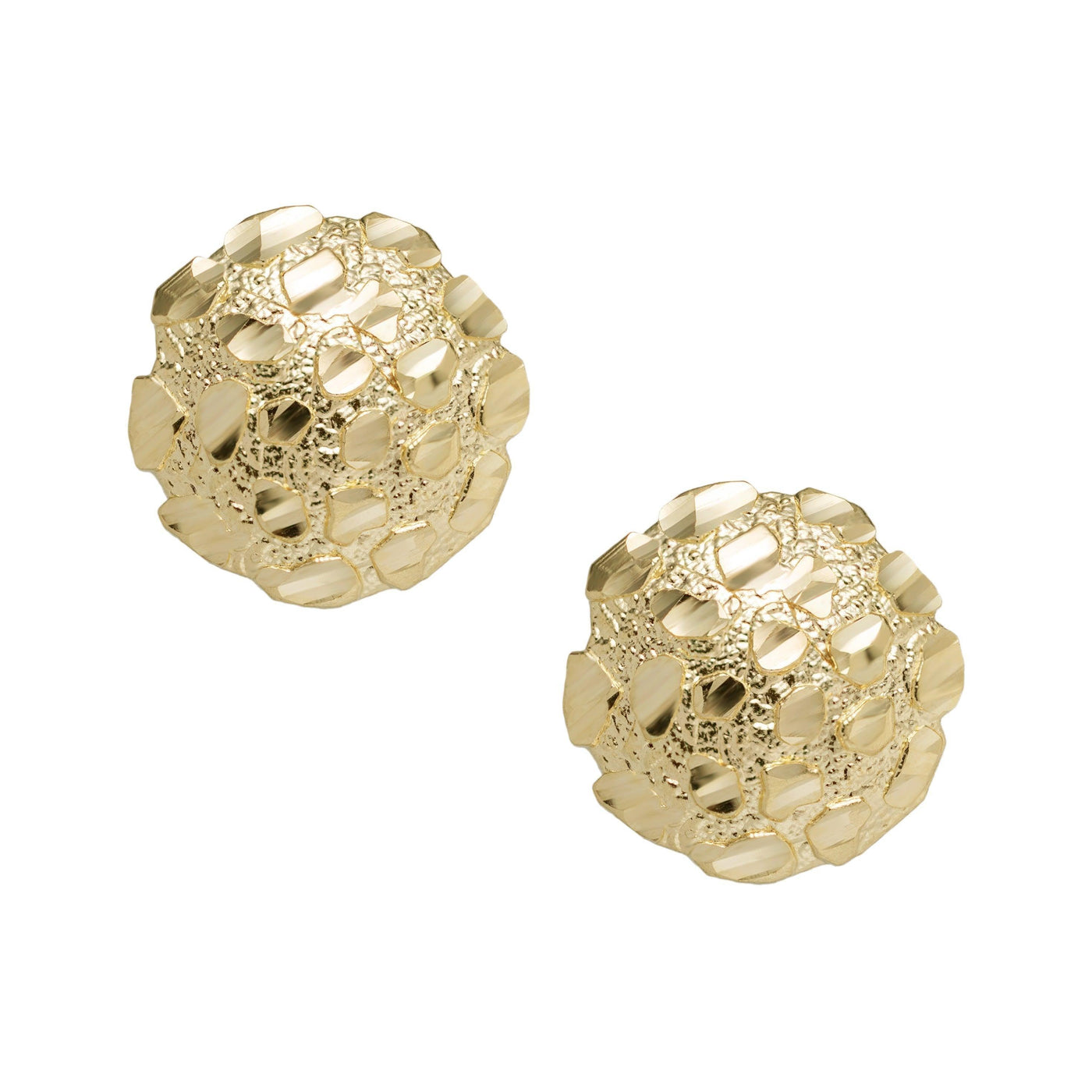 Medium Round Nugget Stud Earrings Solid 10K Yellow Gold - bayamjewelry