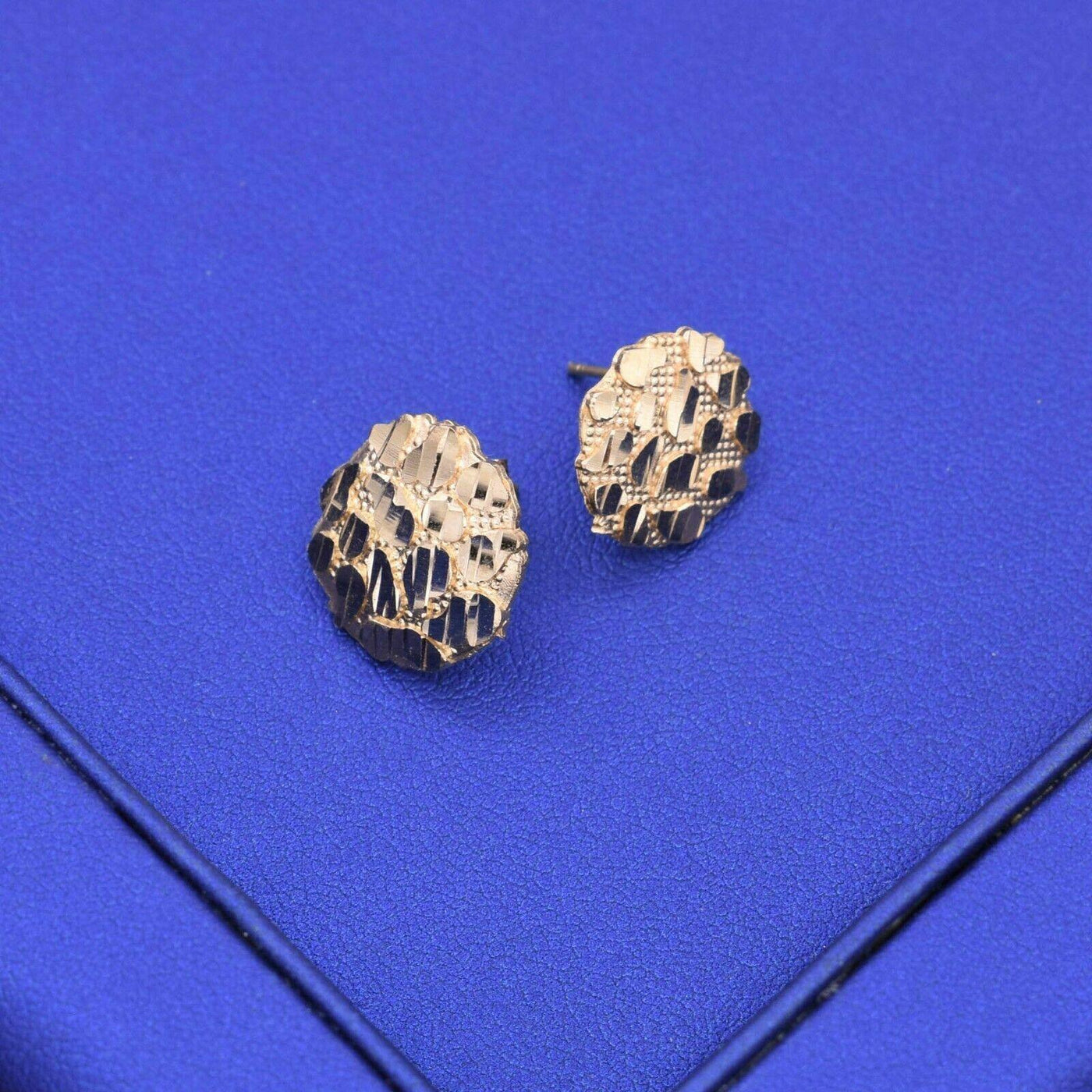 Medium Round Textured Nugget Stud Earrings Solid 10K Yellow Gold - bayamjewelry