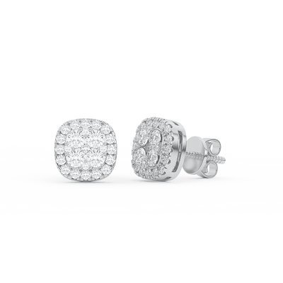 Men's Cushion Halo Cluster Diamond Stud Earrings 0.77ct 14K Gold - bayamjewelry